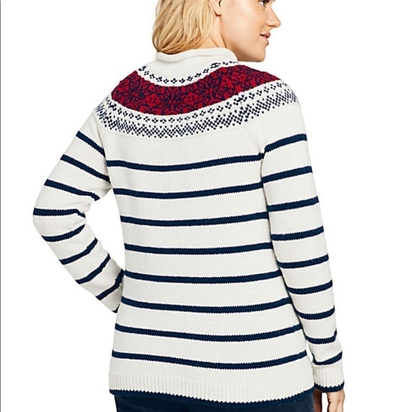 🔥 Land’s End NWT Roll Neck Cream Sweater red & blue 1X - Picture 7 of 11